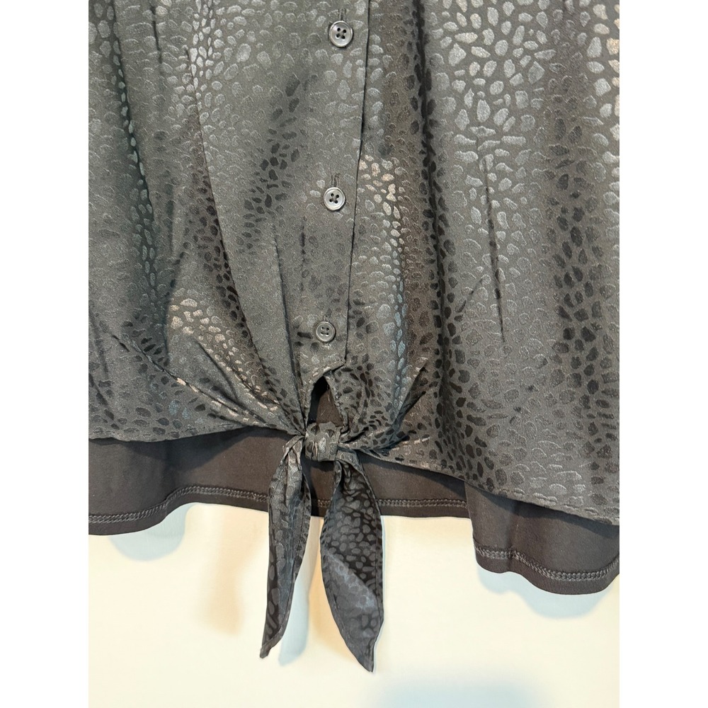 Chico's Black Jacquard Animal Leopard Print Tie Front Blouse Top Size 3 XL - Picture 7 of 14